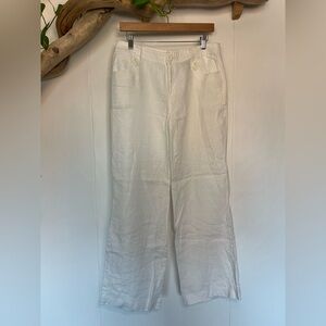 Bass White Wide-Leg Linen Blend Jeans